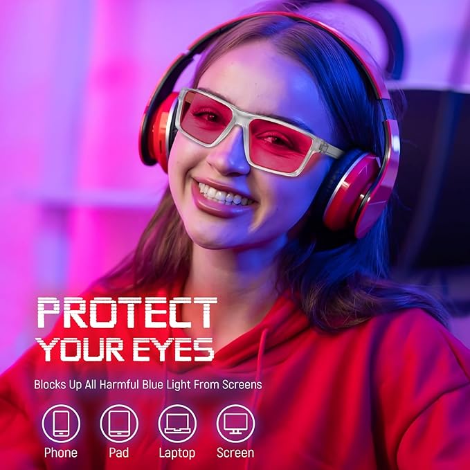 Blue Light Gaming Glasses for Men & Women, Anti Harmful Blue Light for Computer & Gaming, Amber Lenses Anti Eyestrain