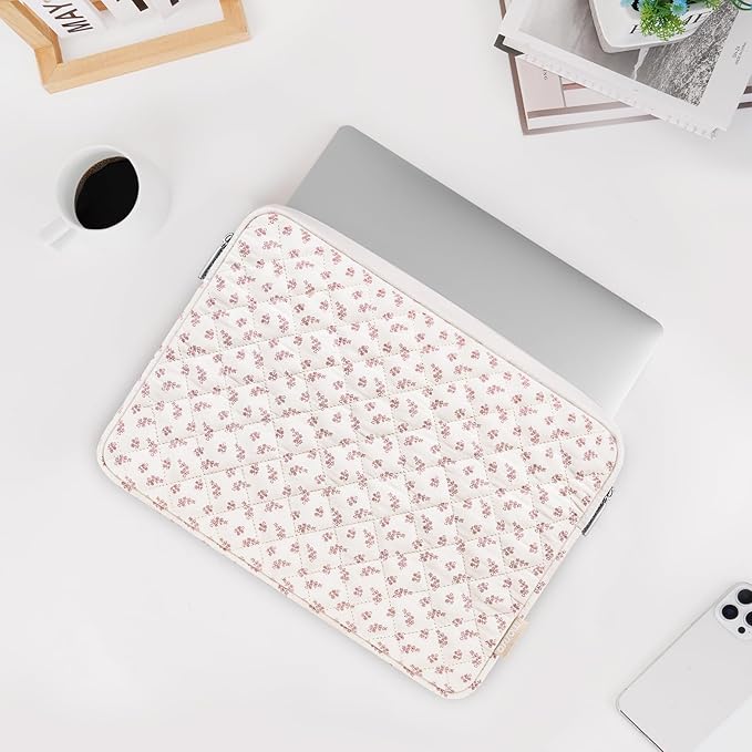 MOSISO 13-14 inch Laptop Case, 13.3 inch Puffy Laptop Sleeve Compatible with MacBook Air 13.6 M4 M3 M2 M1/Pro 13/Pro 14, HP Dell ASUS Lenovo, Square Quilted Bag&Small Case, Elegant Little Blossom