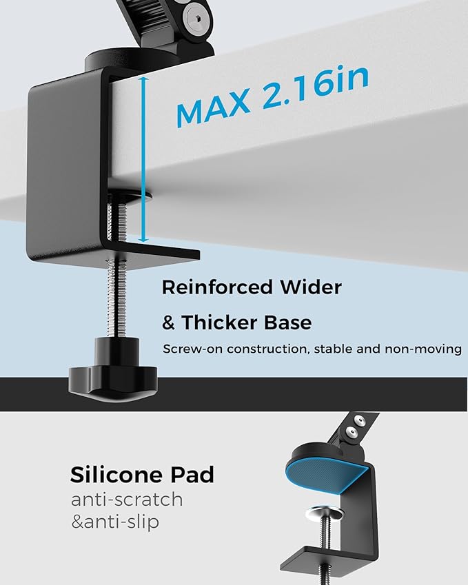 Foldable Flexible Tablet Stand Holder for Desk, 360° Adjustable iPad Arm Mount, Portable Monitor 15.6 Stand, Premium Phone Holder Compatible with iPad 13/12.9/11 Mini/10/9th, Samsung, Kindle
