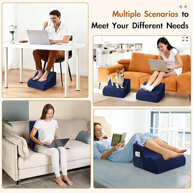 Echaprey Foot Rest for Under Desk at Work,Adjustable Under Desk Footrest Multifunctional 3-Tier Foot Stool with Non-Slip Base and Washable Cover Ergonomic Foot Stool for Office,Home,Car,Travel (Blue)