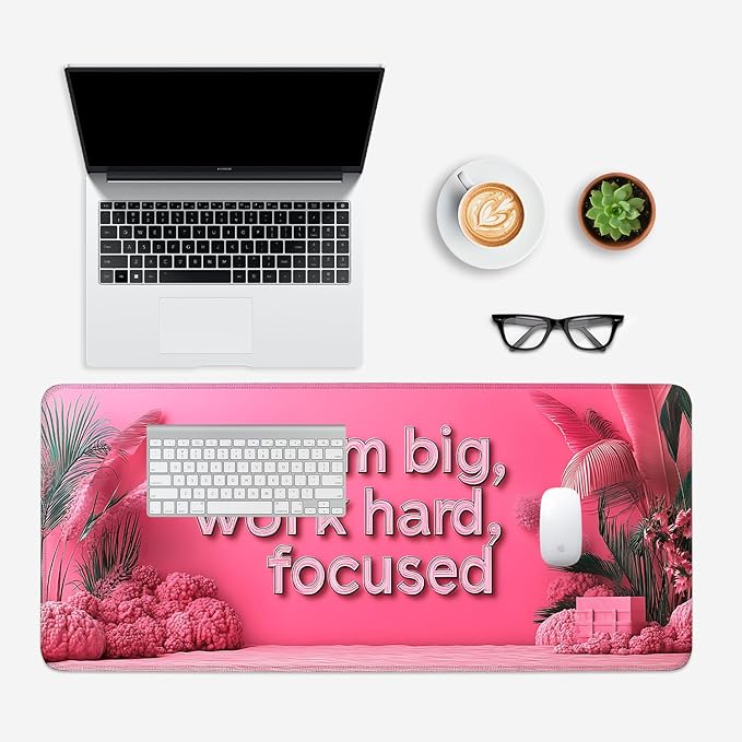 Mouse Pad, Large Anti-Slip with Stitched Edges Desk Mat Desktop Laptop Computer Desk Keyboard Mat,Table Protector Blotter Mat (Work Hard, 35.4" x 15.7")