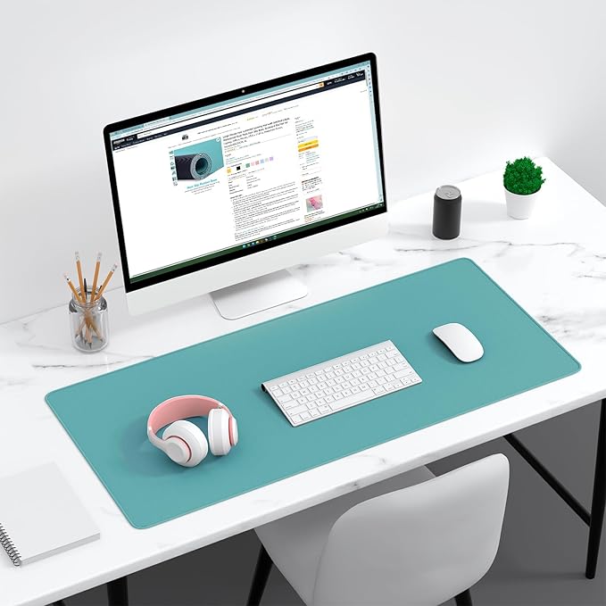 Dapesuom Large Gaming Mouse Pad, Extended Mouse Mat with Stitched Edges, Full Size Keyboard Pad with Non-Slip Base, Big XXL Computer Desk Mats for Gamer, Laptop, Office, 35.5 x 15.7in, Green