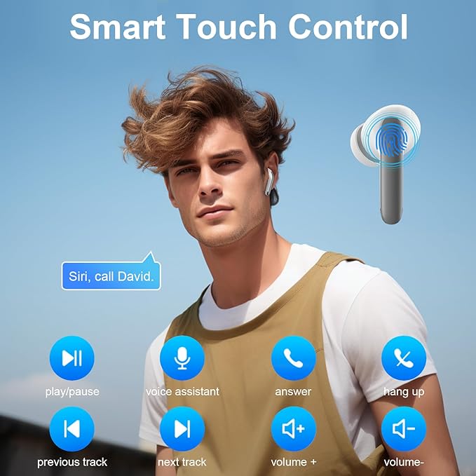 Wireless Earbuds for Samsung Galaxy S26 S25 Ultra, Bluetooth 5.3 Headphones Bass Stereo Noise Canceling Ear Buds with Mic LED Display, IPX7 Waterproof in Ear Earphones for Phone Laptop Sports Workout