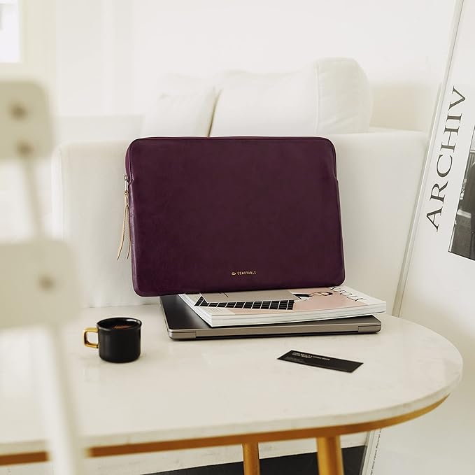 Comfyable Slim Protective Laptop Sleeve, PU Leather Bag Compatible with 15" MacBook Air (Snug Fit) M5 & 14" MacBook Pro M5 Pro/Max 2026 (Loose Fit), Berry Brown