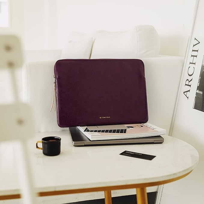 Comfyable Slim Laptop Sleeve Compatible with 13 Inch MacBook Air 13 in M5 M4 M3 M2, 13" MacBook Pro/Neo, PU Leather Bag Water-Resistant Cover Case, Berry Brown