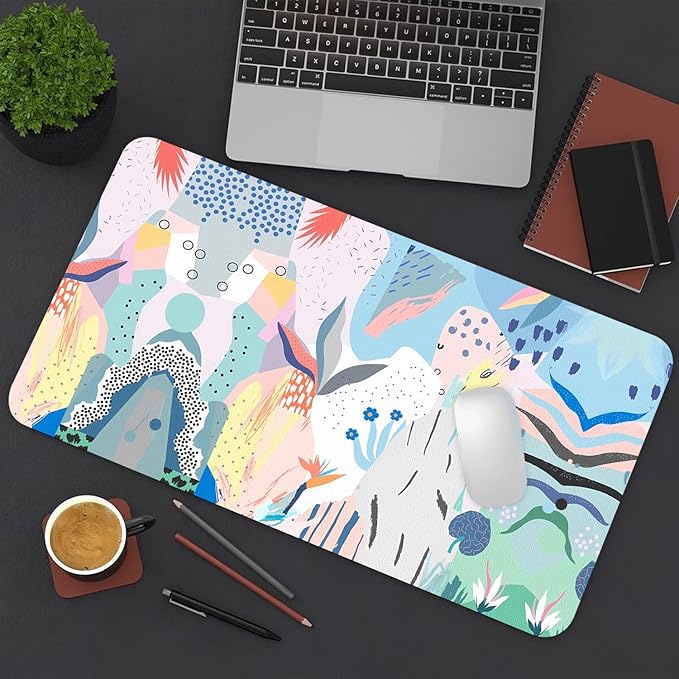 Desk Mat Large Protector Pad 23.6" ×11.8", Non-Slip PU Leather Desk Blotter, Waterproof Mouse Pad for Office Home Flowery