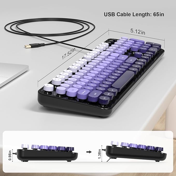 Wired Computer Keyboard, 104 Keys Full Size Typewriter Keyboards with Number Pad, USB Plug and Play Keyboard for Windows 7 8 10 11, PC, Laptop, Desktop (Black Purple)