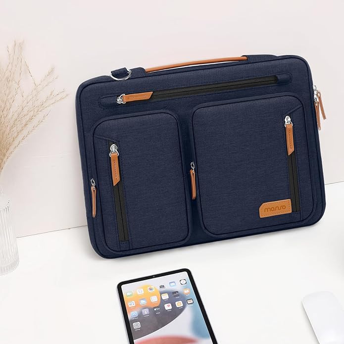 MOSISO 360 Protective Laptop Shoulder Bag, Computer Bags, Side Open Messenger Bag with 5 Accessory Pockets & Belt