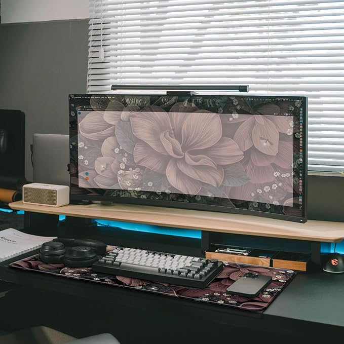 Gaming Mouse Pad, Large 31.5 x 11.8 inches Mousepad, Long Keyboard Pad, Cute Mouse Mat for Computer with Stitched Edges and Non-Slip Base (Brown Flowers)