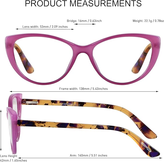 ANDWOOD Blue Light Blocking Glasses Women Bluelight Blocker Computer Cateye Clear Cat Eye Eyeglasses Frame AR003