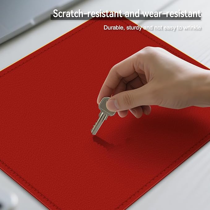 Dual Sided Leather Desk Mat - Waterproof Desk Pad - Ideal for Large Mouse Pad and Desk Mats on Top of Desks (red, 11"*8")
