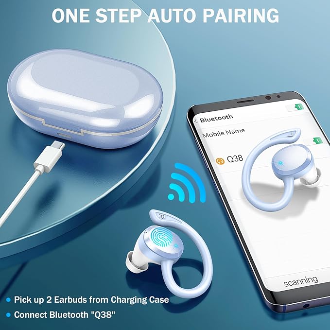 Wireless Earbud, Bluetooth 5.4 Headphones IP7 Waterproof for Sport, 48H Running Wireless Earphones with ENC Noise Cancelling Mic, Deep Bass Over Ear bud with Earhooks for Android, iOS, Workout, Gym