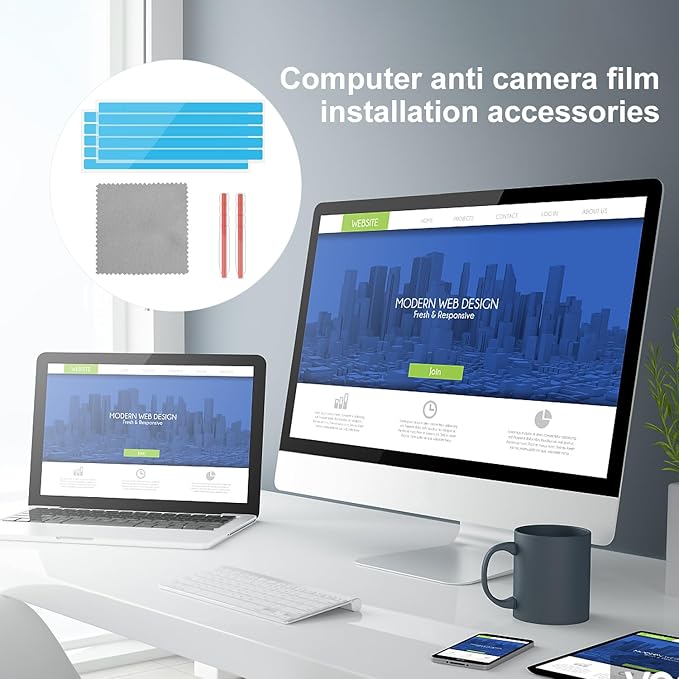 12pcs Privacy Screen Adhesive Strips and 2pcs Plastic Slide Mount Tabs for Computer Monitors with Microfiber Cloth for Easily Installing Laptop Privacy Screen Protector - Replacement Kits