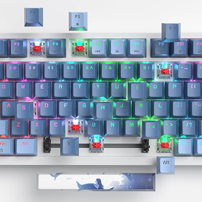 Sea Mist 75% Wired Gaming Keyboard - Hot Swappable, Gasket Mount, Red Switch, RGB Backlit 82-Key TKL Mechanical Keyboard for PC/Laptop Gamers