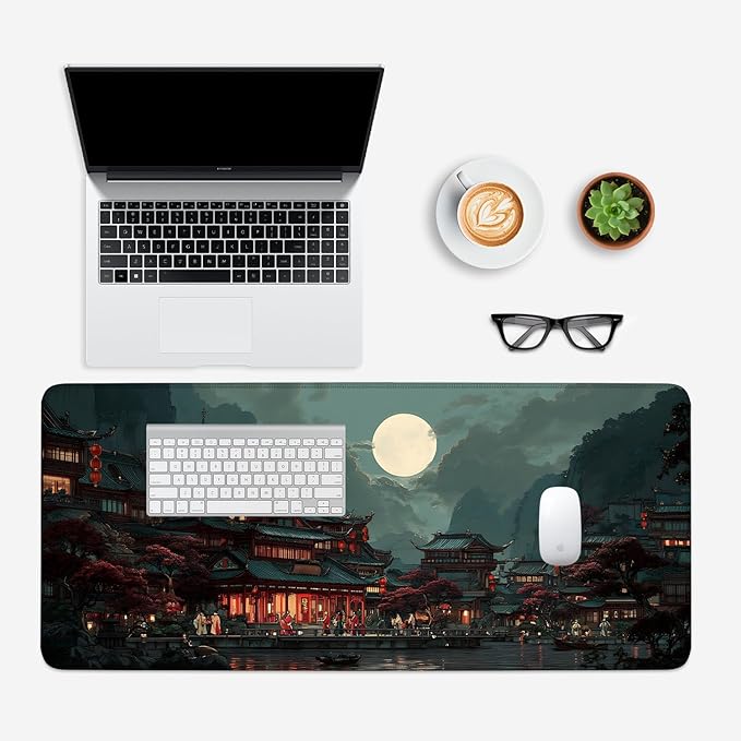 Mouse Pad, Large Anti-Slip with Stitched Edges Desk Mat Desktop Laptop Computer Desk Keyboard Mat,Table Protector Blotter Mat (Moon, 35.4" x 15.7")