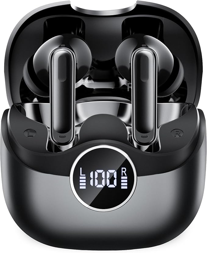 Wireless Earbuds, Bluetooth 5.4 Headphones in Ear with 4 ENC Noise Cancelling Mic, Wireless Earphones HiFi Stereo Deep Bass, in-Ear Bluetooth Earbuds LED Display Waterproof