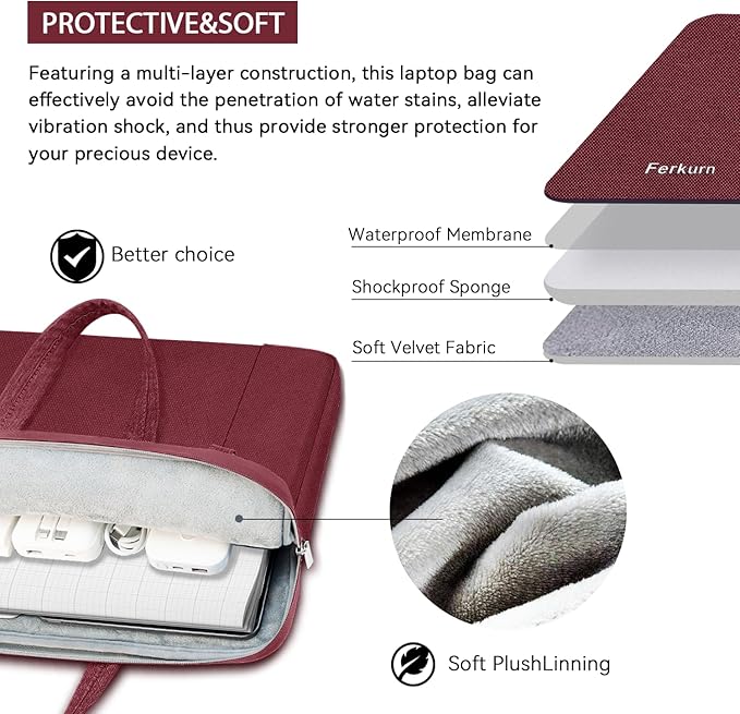 Ferkurn Laptop Case Bag Women Men Computer Sleeve with Shoulder Compatible with HP/Inspiron/Thinkpad/Vivobook/MSI/Surface, 17.3 inch, Red