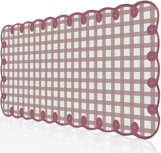 Cute Purple Pink Scalloped Desk Mat Kawaii Pastel Retro Checkered Large Mouse Pad Aesthetic Vintage Cozy Office Desk Decor for Women Girl Stitched Pad for Computer Keyboard & Mouse 31 * 15.7in