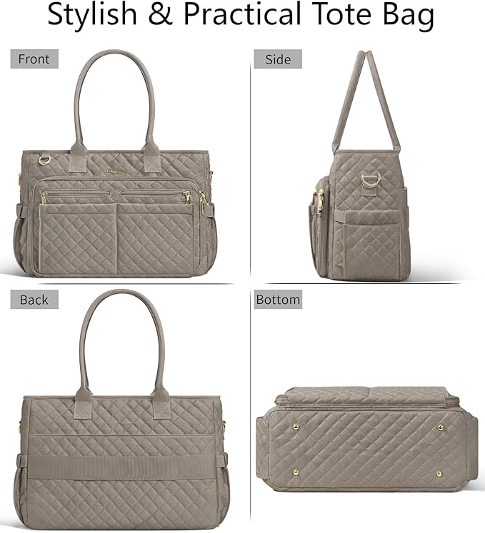 Bagstellar Teacher Bags for Women, 15.6 inch Laptop Work Tote Bag Quilted Nurse Bible Computer Shoulder Bag for School Travel | Dream Tote Work Bag, with 40oz Cup Holder, Insulated Pocket, Zipper & Strap, Office Briefcase, Ideal Gift for Women