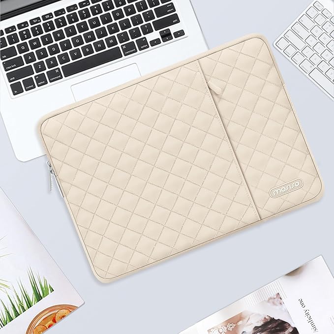 MOSISO Laptop Case 16 inch, 15-15.6 inch Laptop Sleeve Compatible with MacBook Pro 16, HP Dell Acer ASUS Lenovo Notebook, Square Quilted Vertical Computer Bag with Pocket&Small Case, Sand