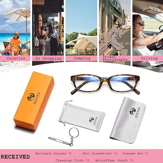 HJSTES Retro Clear Rectangle Glasses for Women Men Fake Blue Light Blocking Lens Narrow Frame Non Prescription Eyeglasses