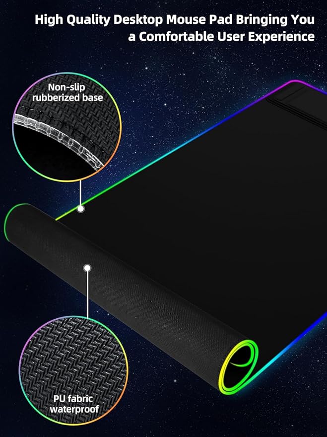 XXL Mouse Pad with Foldable Phone Holder - Black, RGB Desk Mat with 15W Fast Charging, LED Gaming Mousepad with 11 Light Colors, Waterproof Non-Slip Pad (Stand-XXL RGB Black PD Adapter)