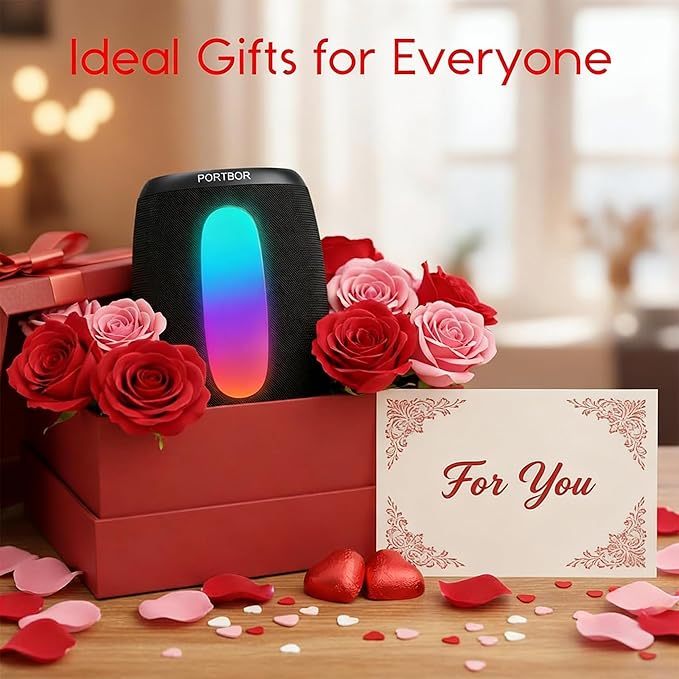 Portable Bluetooth Speaker, 2026 Powerful Stereo Loud Sound Wireless Speaker, 8 LED Modes, IPX5 Waterproof, Up to 36H Playtime, BT 5.3 with AUX, TWS Pairing, for Outdoor/Home/Party/Beach, Ideal Gifts