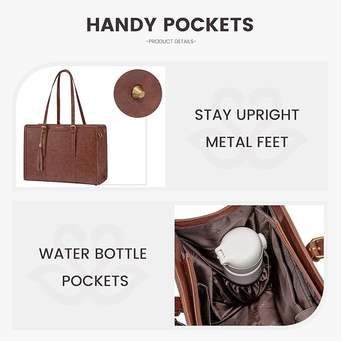 LOVEVOOK Laptop Bag for Women Vintage Leather Laptop Tote 17.3 inch Large Capacity Computer bag with Clutch Purse for Work