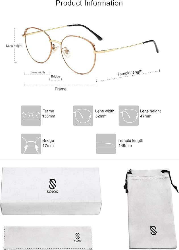SOJOS Cat Eye Blue Light Blocking Glasses for Woman Hipster Metal Frame Womens Eyeglasses She Young SJ5027