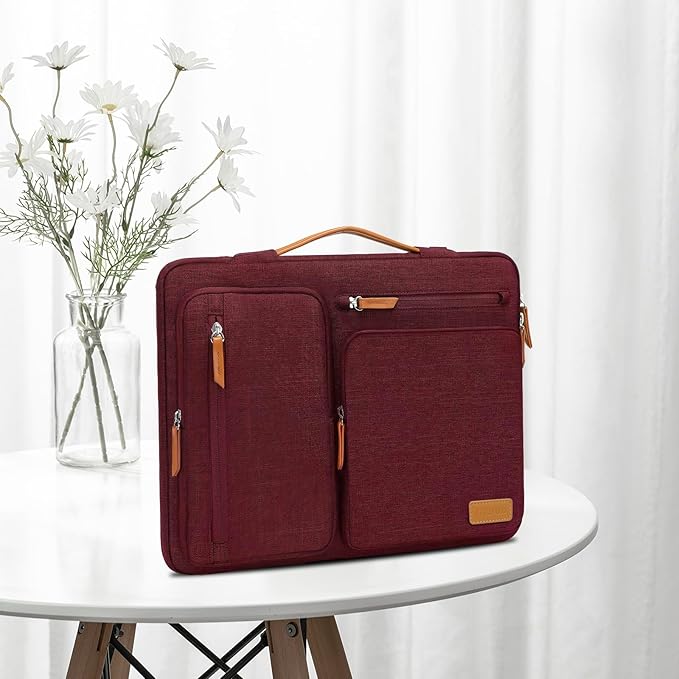 MOSISO 360 Protective Laptop Case 16 inch, 15-15.6 inch Laptop Sleeve Compatible with MacBook Pro 16, HP Acer Dell Lenovo ASUS, Side Open Carrying Case with 4 Zipper Pockets&Handle, Wine Red