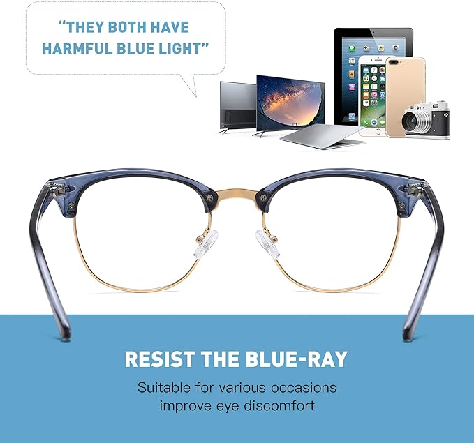 Blue Light Blocking Glasses Vintage Half Frame UV Clear Lens Anti Eyestrain Computer Gaming Glasses for Women Men(P60)