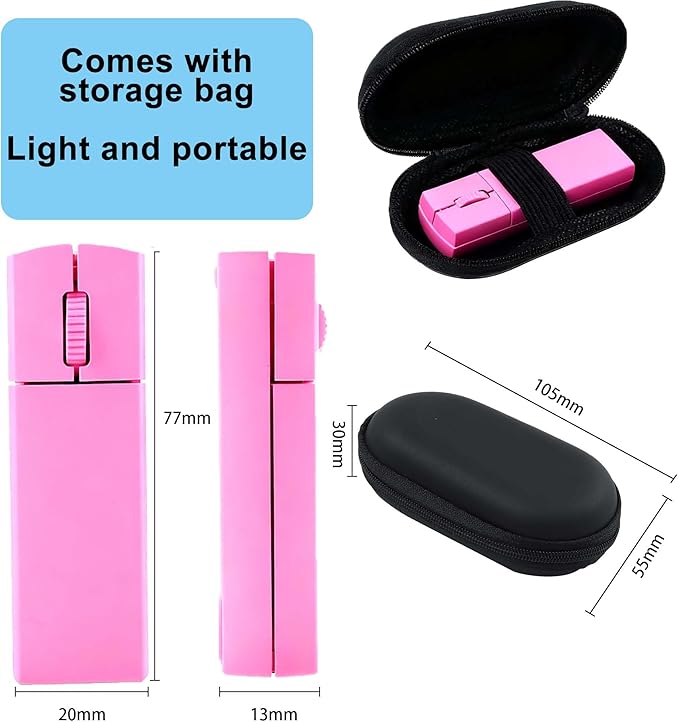 Wireless Bluetooth Mouse, Mini 3-Mode (BT4.0/5.0+2.4G) Finger Noiseless Rechargeable Travel Small Mice with Mouse Case, 3 Buttons Ultra Lightweight Portable Wireless Mice for Desktop Laptops PC(Pink)