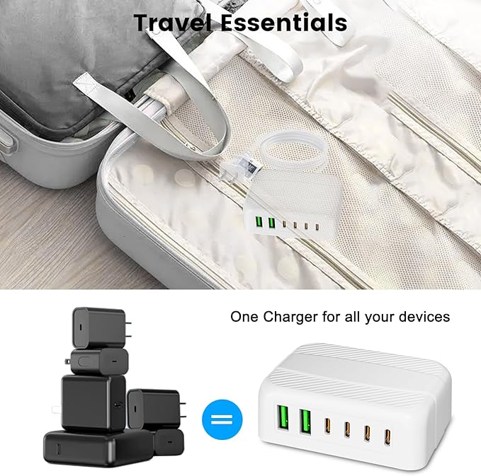 USB C Charger Block,120W 6 Port USB Charging Station,Multiports with 4 USB-C and 2 QC USB A,Portable PD Fast Wall Charger for iPhone16/15/14/13/12/11 Pro Max,iPad,iWatch,Pixel Samsung Galaxy