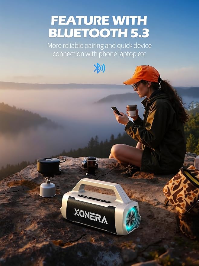 Speakers Bluetooth Wireless, 80W Peak Loud Outdoor Speaker with Bass, 20H Playtime, IPX6 Waterproof, TWS, BT5.3, Portable for Camping Hiking Boating Pool Beach, Desert Yellow