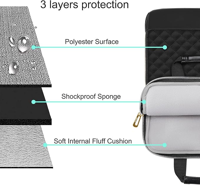 MOSISO 12.9 inch Tablet Sleeve Bag for iPad Pro 13 M4&iPad Air 13 M3 M2,iPad Pro 12.9 M2 M1 6/5,Surface Laptop Go 12.4,Galaxy Tab S8+/S9+ 12.4,Square Quilted Carrying Case with 2 Pockets, Black