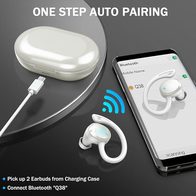 Wireless Earbud, Bluetooth 5.4 Headphones IP7 Waterproof for Sport, 48H Running Wireless Earphones with ENC Noise Cancelling Mic, Deep Bass Over Ear bud with Earhooks for Android, iOS, Workout, Gym