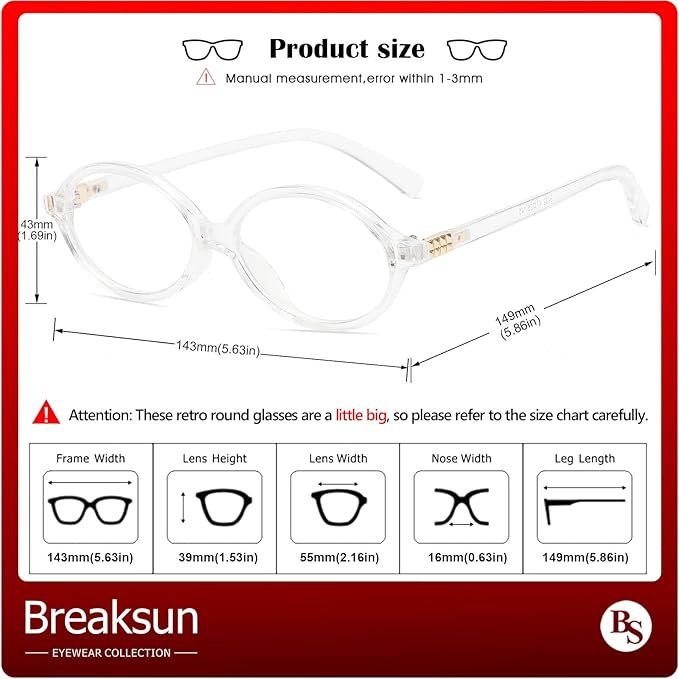 Breaksun Fashion Oval Glasses for Women Men Retro Round Tortoise Frame Blue Light Glasses Nerd Eyeglasses