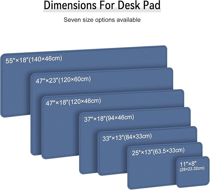 Dual Sided Leather Desk Mat - Waterproof Desk Pad - Ideal for Large Mouse Pad and Desk Mats on Top of Desks (Blue, 25"*13")