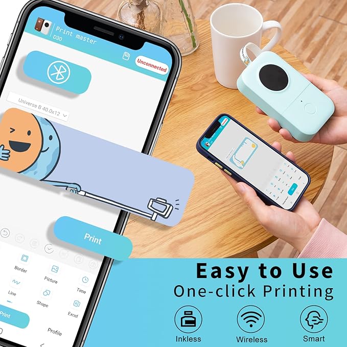 Phomemo D30 Label Maker Machine with case and 1 roll Label Tape, Portable Bluetooth Label Printer, Small Smart Phone Handheld Sticker Mini Labeler Multiple Templates Font Icon Easy to Use