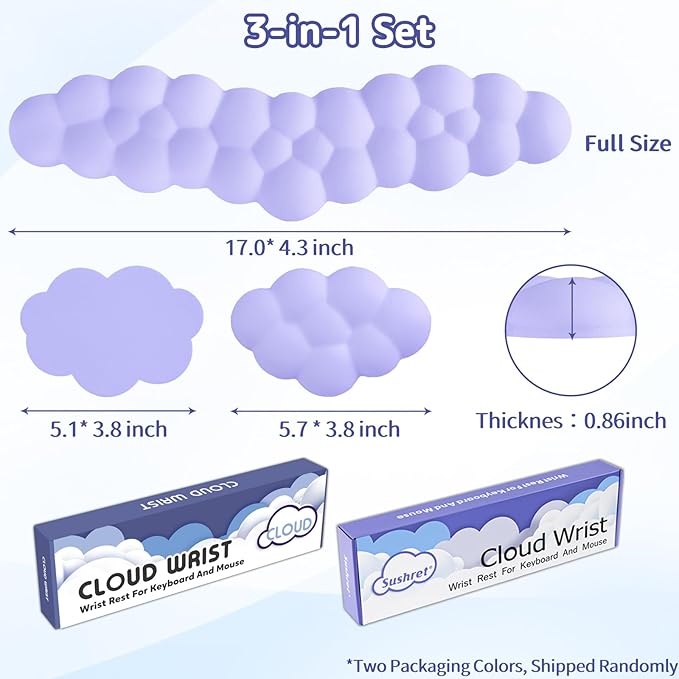 Sushret Cloud Wrist Rest for Keyboard and Mouse, Memory Foam PU Leather Keyboard Wrist Rest with Ergonomic Support, Non-Slip Base, Cute Arm Rest Pad & Palm Cushion, Office Desk Accessory, Purple