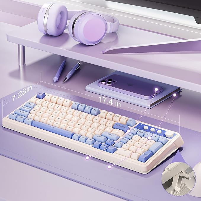AULA S99 Wireless Keyboard, Tri-Mode Bluetooth/2.4GHz/USB-C Cute Creamy Gaming Keyboard with Number Pad RGB Backlit, Media Knob Custom Computer Keyboards for MAC Xbox PC Gamer - Gradient Purple