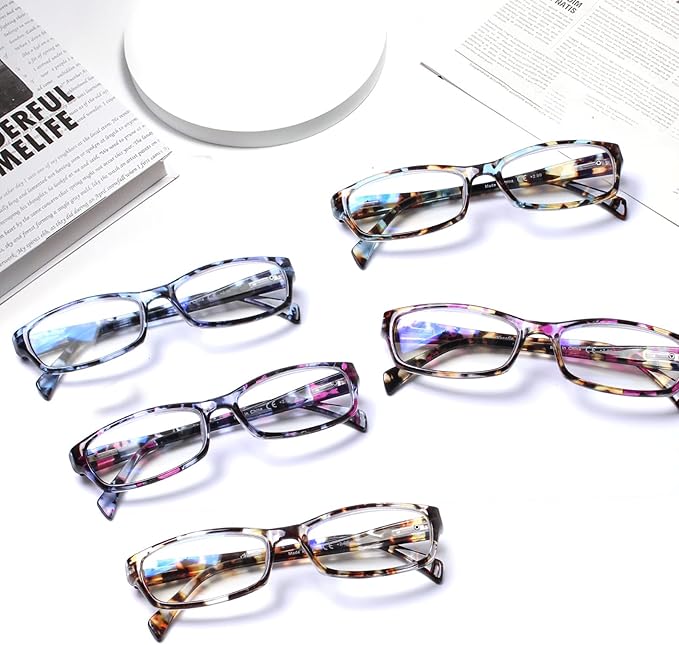 Henotin 5-Pack Reading Glasses Blue Light Blocking Anti Eyestrain Computer Reading Glasses for Women and Men Readers (Mix Color-C1, 2.50, Diopters)