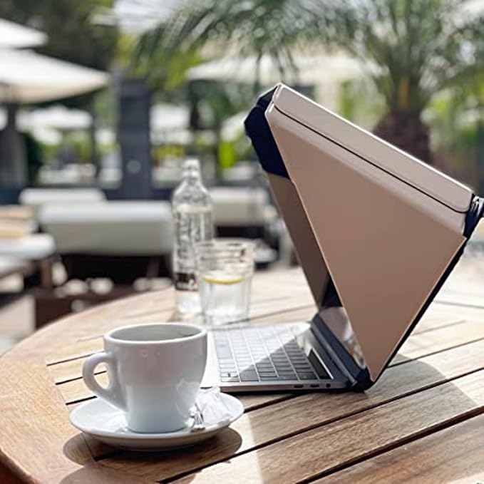 4-in-1 Laptop Screen Shade – Original Lux Hood – Sun, Privacy, Heat & Contrast Protection, Freestanding with Pocket, Fits 12–14” MacBook & PC, Patented, Beige | PHILBERT Danish Design
