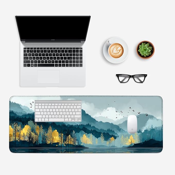 Mouse Pad, Large Anti-Slip with Stitched Edges Desk Mat Desktop Laptop Computer Desk Keyboard Mat,Table Protector Blotter Mat (Lake, 31.5" x 11.8")