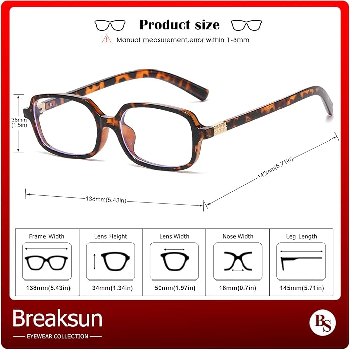 Breaksun Retro Rectangle Glasses for Women Men Small Square Blue Light Blocking Glasses Vintage Eyeglasses