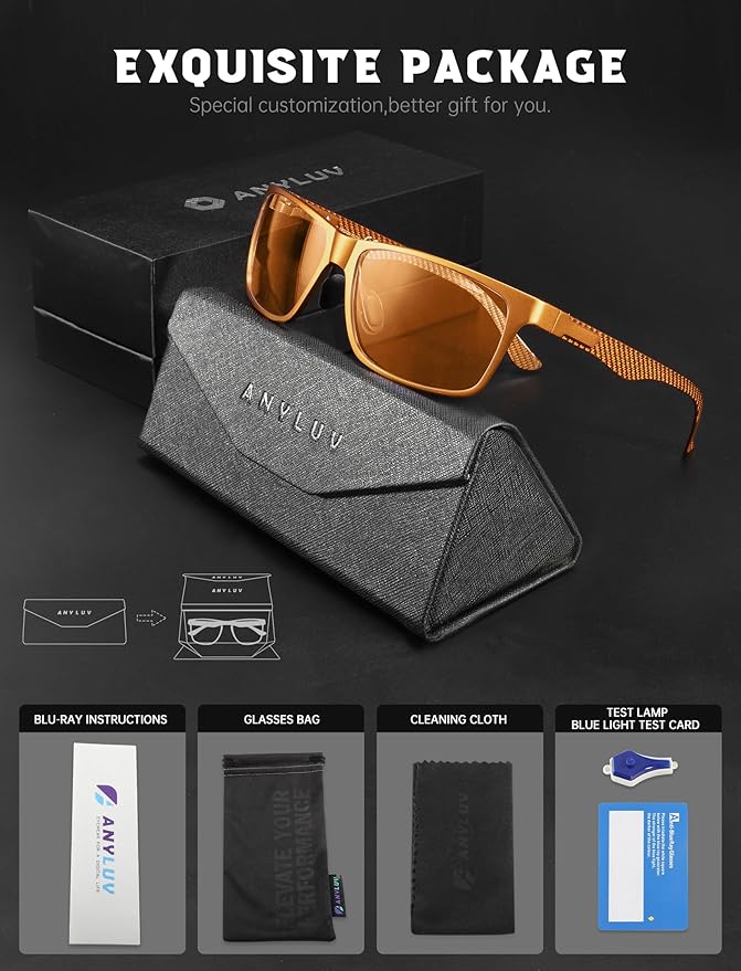 ANYLUV Carbon Fiber Reading Glasses for Men Women, Blue Light Blocking Computer Readers, Anti Glare Spring Hinge