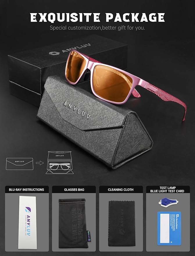 ANYLUV Carbon Fiber Reading Glasses for Men Women, Blue Light Blocking Computer Readers, Anti Glare Spring Hinge