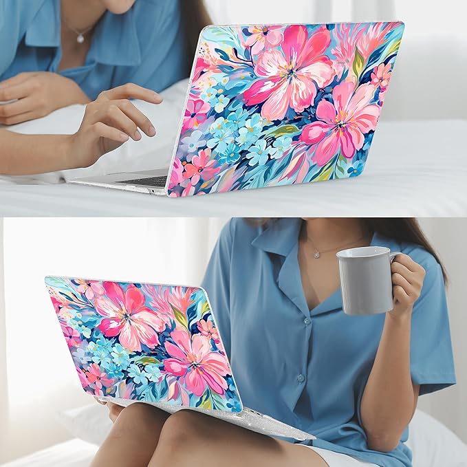 Mektron Case for MacBook Air 13 inch M1 A2337 A2179 A1932,Hard Cover 2018-2021 Air 13-inch with Touch ID, Exclusively Designed Protective Shell with Keyboard Skin, Hand-Painted Flowers