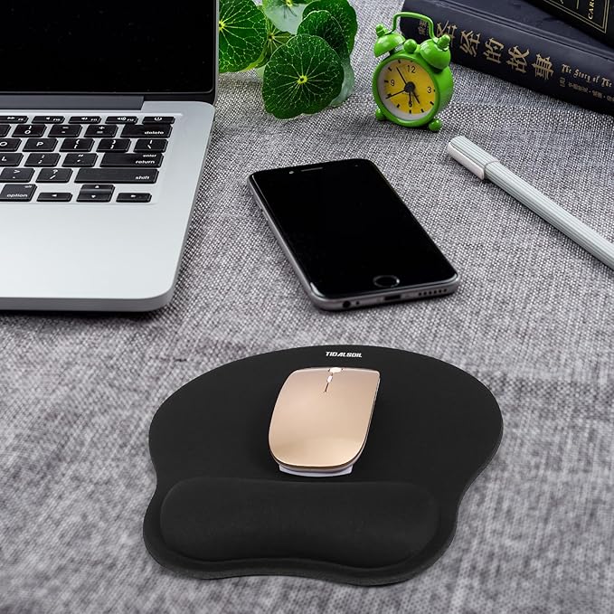 TIDALSOIL Mouse Pad with Wrist Support, Ergonomic Mouse Mat with Non-Slip PU Base, Pain Relief Memory Foam Mousepad for Office & Home, Black