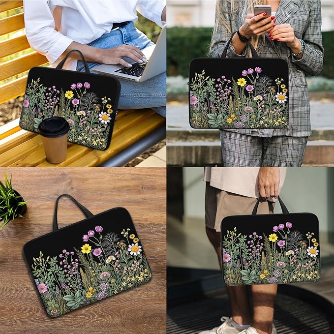 Laptop Sleeve Bag with Handle Computer Protective Soft Cover Case for 14 Inch 13 Inch Laptop,Natural Wildflowers